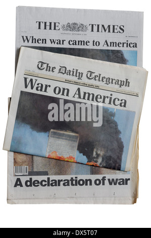 Les journaux anglais du 11 septembre 2001 annonçant les attentats de New York Banque D'Images