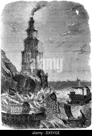 Phare d'Alexandrie, illustration de livre daté 1878 Banque D'Images