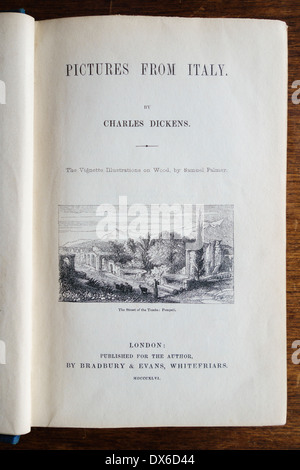 La page de titre de la première édition (1846) de Pictures from Italy par Charles Dickens, avec des illustrations de l'artiste Samuel Palmer Banque D'Images