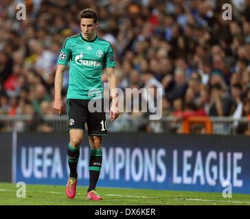 Madrid, Espagne. 18 Mar, 2014. Julian Draxler de Schalke réagit au cours de la ronde de la Ligue des Champions 16 deuxième étape match de football entre le Real Madrid et le FC Schalke 04 à Santiago Bernabeu à Madrid, Espagne, 18 mars 2014. Photo : Friso Gentsch/dpa/Alamy Live News Banque D'Images