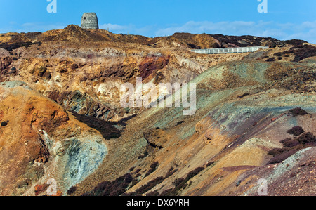 Moulin de l'horizon industriel sur l'historique mine de cuivre de Parys Mountain (Mynydd Parys) sur l'île d'Anglesey, dans le Nord du Pays de Galles, Royaume-Uni Banque D'Images