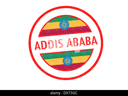 De style passeport À ADDIS ABEBA (capitale de l'Éthiopie) tampon de caoutchouc sur un fond blanc. Banque D'Images