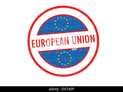 L'UNION EUROPÉENNE Passeport timbre en caoutchouc sur un fond blanc. Banque D'Images
