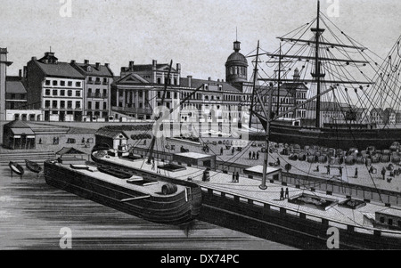 Vers 1885 Vue du marché Bonsecours à Montréal, Québec, Canada. À partir d'un album souvenir ancien en utilisant les Glaser/Frey processus lithographiques. Banque D'Images