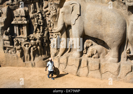 L'Asie, l'Inde, le Tamil Nadu, Mahabalipuram, la pénitence d'Arjuna, Descente du Gange Banque D'Images