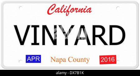 Une imitation de la plaque d'immatriculation de la Californie avec le mot VINYARD et Comté de Napa faisant un grand concept. Banque D'Images