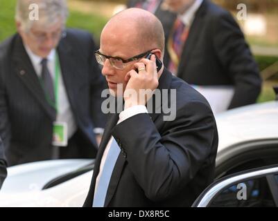 Bruxelles, Belgique. Le 20 mars 2014. Jeudi. Mar 20, 2014. Premier Ministre de la République tchèque Bohuslav Sobotka arrive au sommet de l'UE à Bruxelles le jeudi 20 mars 2014. Credit : Jakub Dospiva/CTK Photo/Alamy Live News Banque D'Images