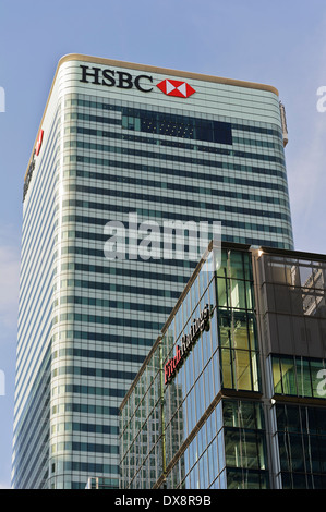 La construction de gratte-ciel de la banque HSBC à Canary Wharf, à Londres, Angleterre, Royaume-Uni. Banque D'Images