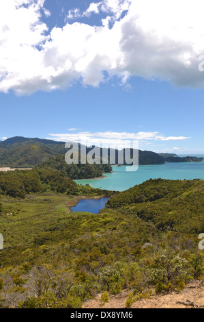 Parc national Abel Tasman lac et mer revanche Banque D'Images