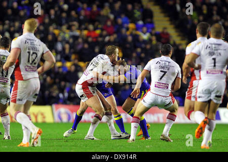 Warrington, Royaume-Uni. Mar 20, 2014. Dom Crosby de Wigan Warriors en action lors de la Super League match entre Warrington Wolves v Wigan Warriors au stade Halliwell Jones. Credit : Action Plus Sport/Alamy Live News Banque D'Images