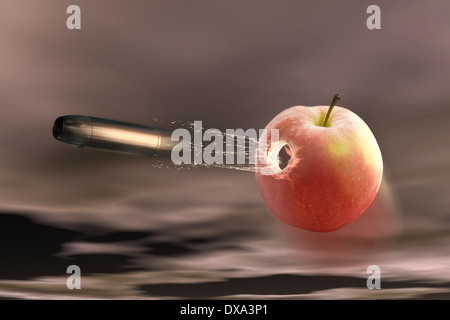 Visualisation numérique : bullet shots dans un apple Banque D'Images