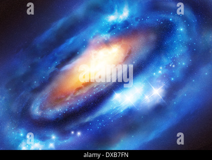 Système Galaxy avec un trou noir au centre de masse. Illustration Banque D'Images