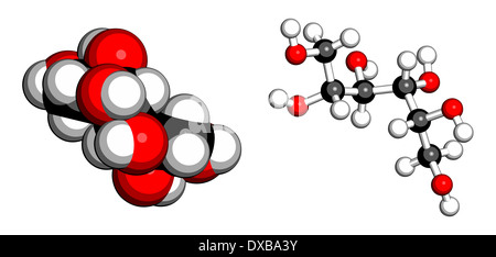 Le mannitol (mannite, la manne de sucre) molécule. Utilisé comme édulcorant, drogue, etc. Banque D'Images