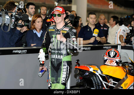 Doha, Qatar. Mar 22, 2014. Bradley Smith (Monster Yamaha Tech3) en action lors du Grand Prix du Qatar Tour 1 qualification du Championnat du Monde MotoGP sur les 5,380 kilomètres du Circuit International de Credit : Action Plus Sport/Alamy Live News Banque D'Images