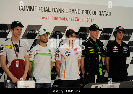 Doha, Qatar. Mar 22, 2014. Esteve Rabat, Alvaro Bautista, Marc Márquez, Bradley Smith, Alex rin en action lors du Grand Prix du Qatar Tour 1 qualification du Championnat du Monde MotoGP sur les 5,380 kilomètres du Circuit International de Credit : Action Plus Sport/Alamy Live News Banque D'Images