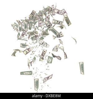 Dollars en vol sur le fond isolé Banque D'Images