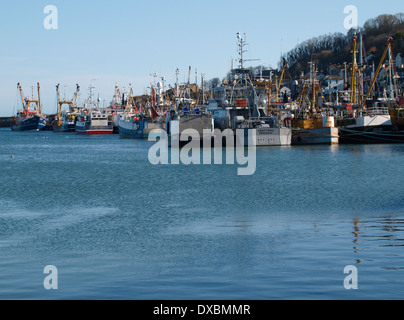 Les chalutiers de pêche dans le port de Newlyn, Penzance, Cornwall, UK Banque D'Images