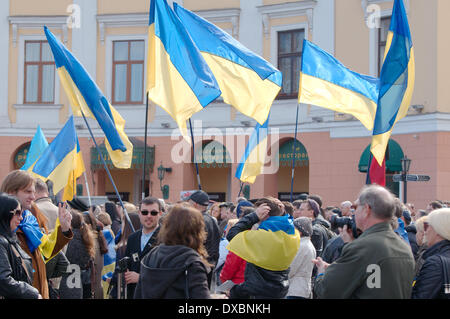 Odessa, Ukraine. Mar 23, 2014. Odessa evromaydan à l'appui de l'intégration européenne. Les concerts-rallye les partisans de l'unification de l'UE et l'Ukraine. Lors d'une manifestation à laquelle ont participé plus de 500 personnes Crédit : Andrey Nekrasov/Alamy Live News Banque D'Images