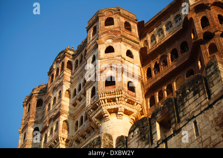 Détail de l'extérieur de la 'fort ehrangarh'. Jodhpur, Rajasthan, Inde. Banque D'Images