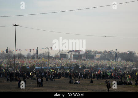 Kazlicesme, Istanbul. Mar 23, 2014. Newrouz célébrations organisées par le PDE, un parti politique turc qui favorise le nationalisme kurde et la liberté pour Abdullah Öcalan, le leader emprisonné du PKK. 23 mars 2014, Istanbul. Photo par Bikem Ekberzade/Alamy Live News Banque D'Images