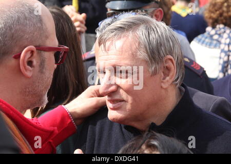 Latina, Italie. 22 mars 2014. Don Luigi Ciotti au Libera Jour de la mémoire et de l'engagement pour commémorer toutes les victimes de la Mafia, Latina, Italie. Credit : Gari Wyn Williams / Alamy Live News Banque D'Images