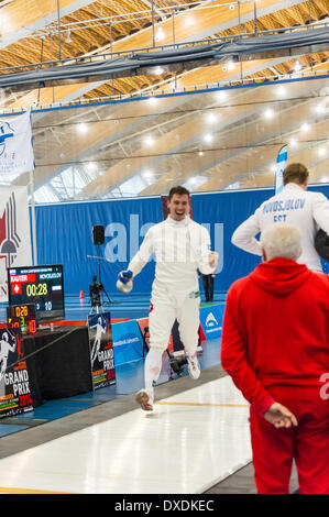 KUATER (SUI) remporte la médaille d'or à Vancouver Men's 2014 Grand Prix de l'épée à l'anneau olympique de Richmond Richmond (Colombie-Britannique) Canada le 23 mars 2014 . Photographe : Frank Pali Banque D'Images