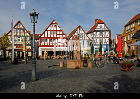 Place du marché, fontaine du marché, construit 1650, Nidda, district Wetteraukreis, Hesse, Allemagne Banque D'Images