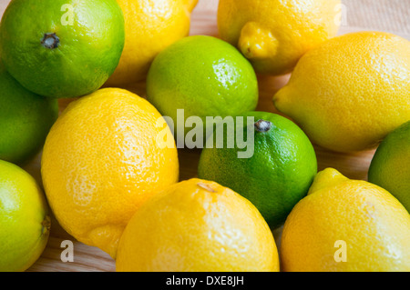 Citrons et limes, voir de très près. La vie encore. Banque D'Images