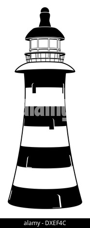 Illustration d'un phare en noir et blanc stylisé avec des rayures Banque D'Images