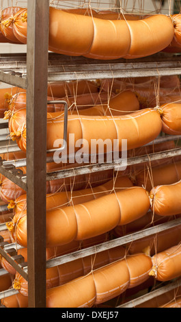 Produits de saucisse à l'entreposage du refroidisseur. Banque D'Images