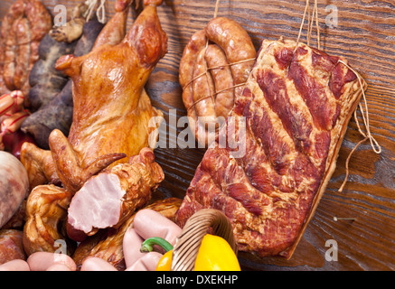 Gamme de produits de saucisse. Close-up shot. Banque D'Images