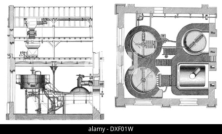 Illustration historique, 19e siècle, de la brasserie-maison, brewing électrique, Mash-tub Banque D'Images