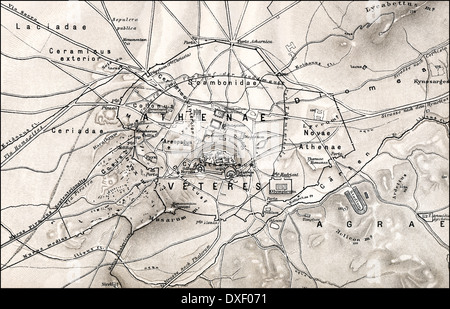 Carte historique de l'ancienne Athènes, Grèce, Europe Banque D'Images