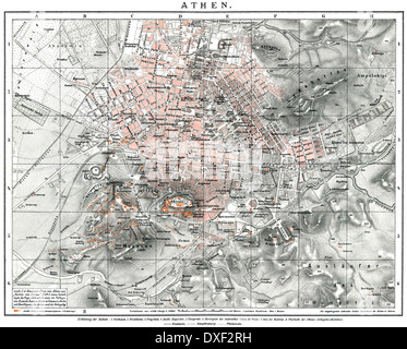 Carte historique d'Athènes, 19e siècle, 1894, Grèce, Europe Banque D'Images