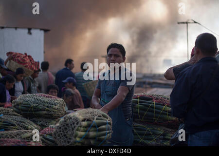 Guatemala City, Guatemala. Mar 25, 2014. Commerçants essayer de sauver leurs biens pendant un incendie au marché de la Terminal de la ville de Guatemala, capitale du Guatemala, le 25 mars 2014. Le feu a consommé plus de 100 locaux dans le marché, selon la presse locale. Crédit : Luis Echeverria/Xinhua/Alamy Live News Banque D'Images