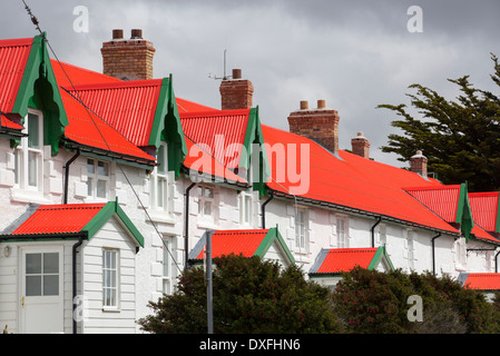 Logement en terrasse à Port Stanley dans les îles Falkland. Banque D'Images