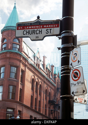 Flatiron Building et Church Street Sign, Toronto, Ontario, Canada Banque D'Images