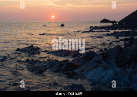 Coucher de soleil depuis le village de Crovie, Aberdeenshire, Ecosse. Banque D'Images