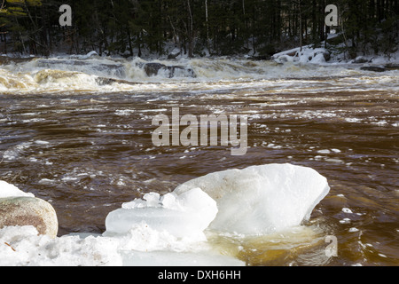 Lower Falls de la Swift River dans les Montagnes Blanches du New Hampshire, USA après de fortes pluies pendant les mois d'hiver. Banque D'Images