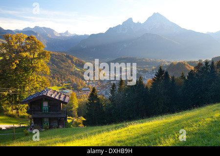 Vue sur la montagne et Berchtesgaden Watzmann, Bavière, Allemagne Banque D'Images