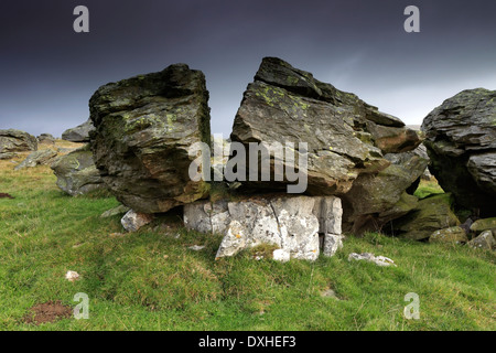 Les formations de roches erratiques Norber, Norber Dale près du village de Austwick, Yorkshire Dales National Park, England, UK Banque D'Images