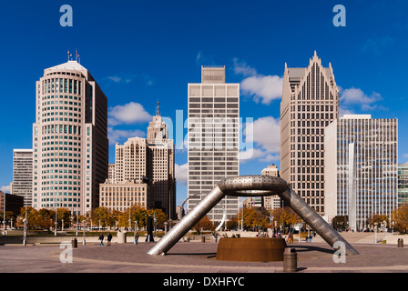 Horace E. Dodge et Fils, Fontaine Memorial Plaza Hartz, Detroit, Michigan, USA. Banque D'Images