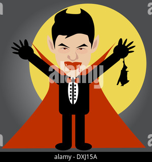 Illustration du vampire Dracula avec bat et la lune Banque D'Images