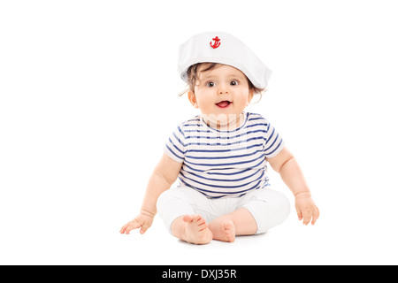 Cute baby girl avec sailor hat Banque D'Images