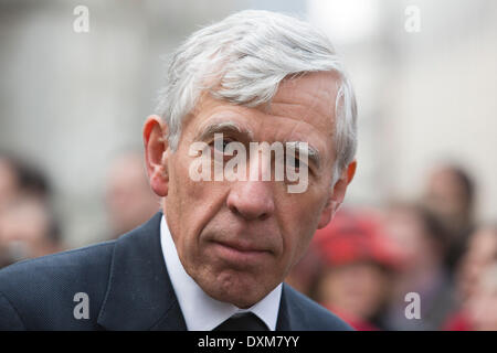 Londres, Royaume-Uni. 27 mars 2014. Homme politique du parti travailliste Jack Straw, ancien Ministre des affaires étrangères. Funérailles du politicien du travail Tony Benn à St Margaret's Church, l'abbaye de Westminster, London, UK. Photo : Nick Savage/Alamy Live News Banque D'Images