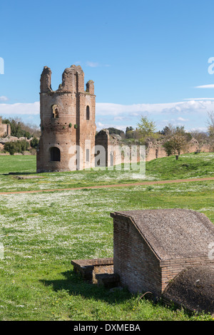 Ruines du Cirque de Maxence se trouvent dans le soleil du printemps le long de l'ancienne Voie Appienne, à Rome, Italie. Banque D'Images