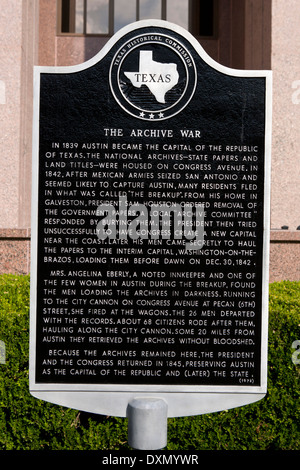 L'ARCHIVE GUERRE en 1839 Austin devint la capitale de la République du Texas. Les Archives nationales - état documents et titre foncier Banque D'Images