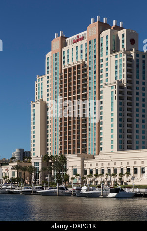 Centre-ville Marriott Hotel à Tampa Skyline et la rivière Hillsborough, Tampa, FL Banque D'Images