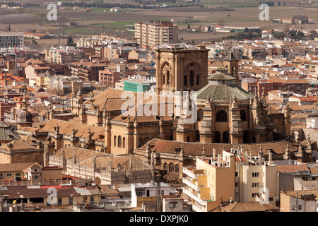 La Cathédrale de Grenade vu de l'Alhambra de Grenade, Andalousie Espagne Europe Banque D'Images