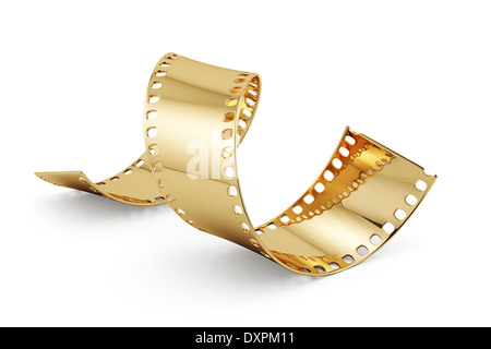 3D render of golden bande film isolé sur fond blanc. Concept de divertissement Banque D'Images